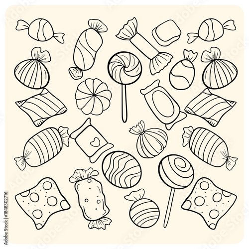 Large Assortment of Candy and Lollipop Doodles Background