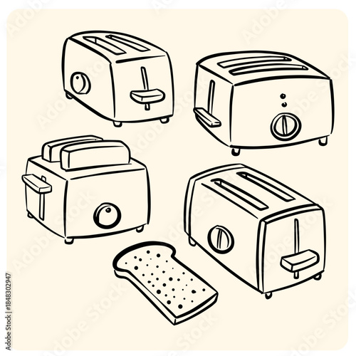 Toaster and Toast Doodle Illustrations