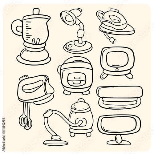 Various Home and Office Electronic Devices Doodles
