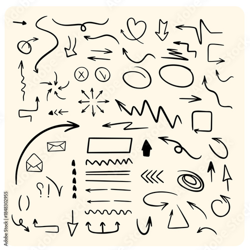 Various Hand Drawn Doodle Arrow and Line Symbols
