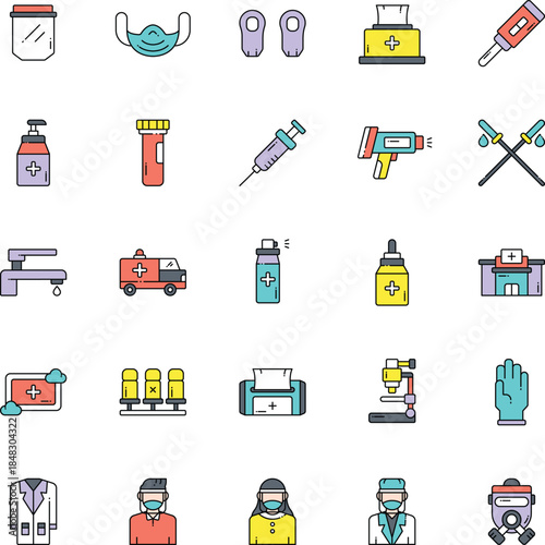 Modern Flat Design Icon of a Respirator Mask, Providing Essential Health and Safety Protection Against Airborne Contaminants and Pollutants