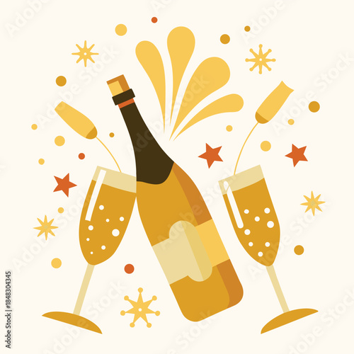 Golden champagne bottle ready for pouring, capturing the essence of celebratory toasts and luxurious festivities.