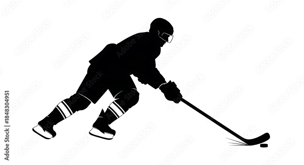 Fototapeta premium Silhouette of a Hockey Player in Action on the Ice.