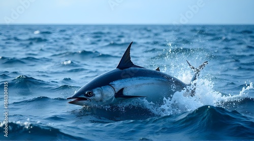 a large tuna fish that jumped out of the sea water