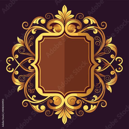 Ornate golden decorative frame, digital illustration, elegant, luxurious, intricate details, vector