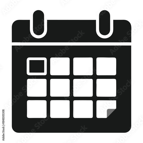 Simple stylized black icon of a calendar, representing date, schedule, planning, vector graphic
