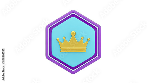 Golden Crown on Hexagon Badge Icon - Achievement Concept