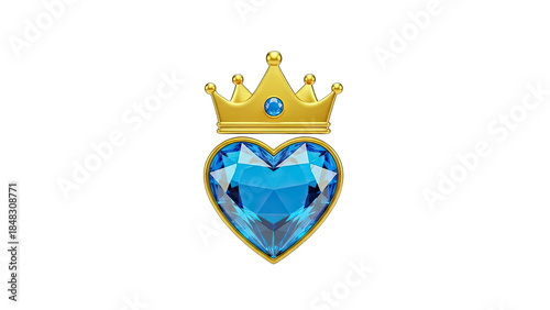 Golden Crown on Blue Heart Jewel - Love & Royalty Concept