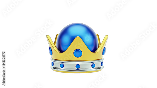 Golden Crown with Blue Gemstone on White Background