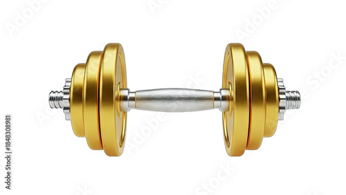 Golden Dumbbell Isolated on White Background