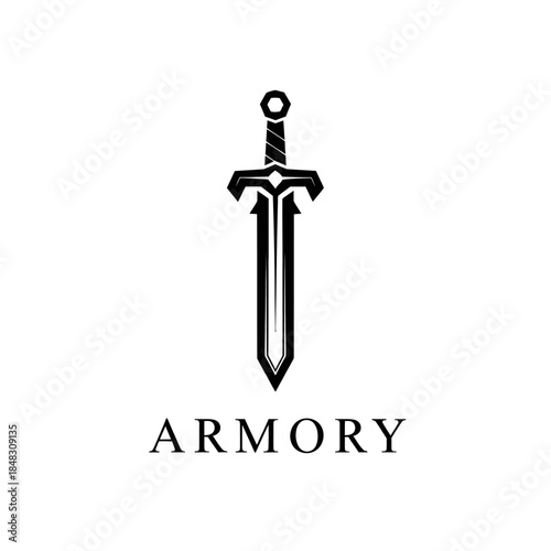 Elegant Sword Logo Design with Armory Text Below.