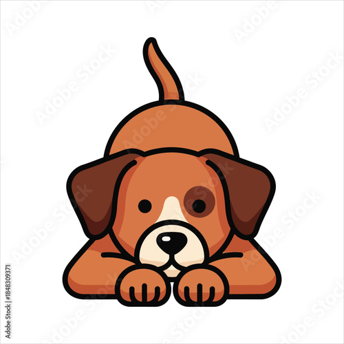 A cartoon dog lying down on the floor with a curious expression