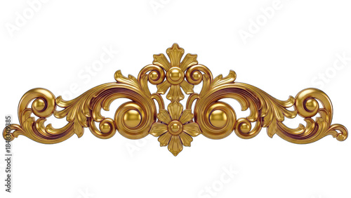 Golden Ornament with Floral Design Isolated on White