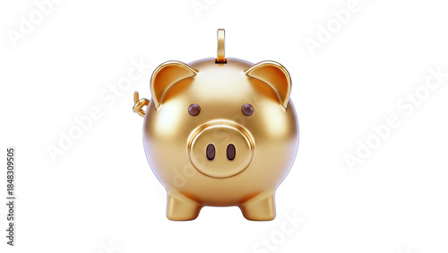 Golden Piggy Bank Isolated on White Background
