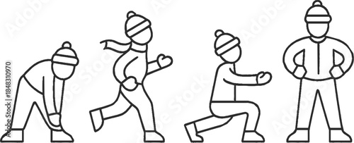 Outdoor Winter Fitness Pictogram Set in Clean Line Style