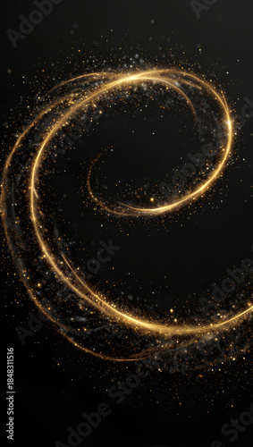 Sparkling Swirl with Stars and Golden Dust Overlay on Black background--