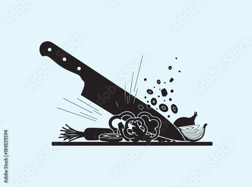 Clean Chef Knife Silhouette Chopping Vegetables in Motion

