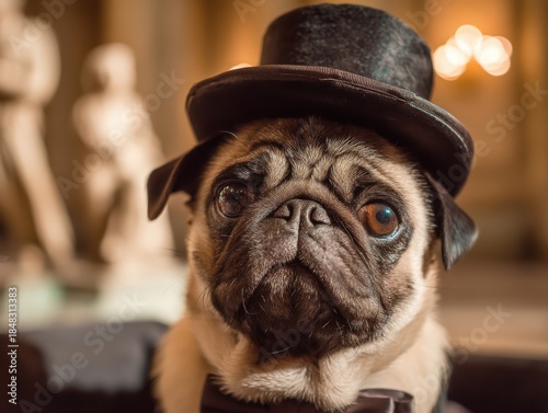 Pug with expressive eyes we...
