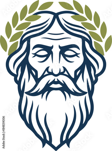 Ancient Bearded Man with Laurel Wreath Portrait.