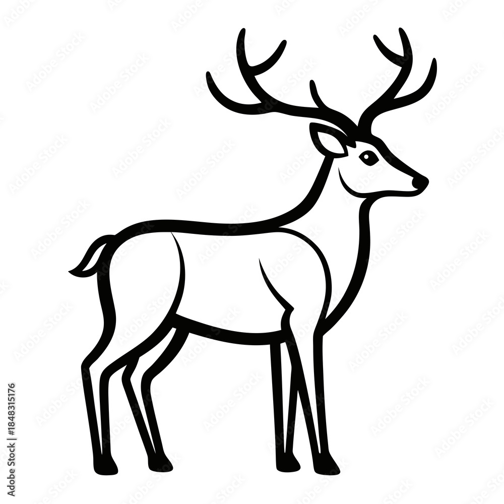 Obraz premium Black line caribou on white background deer reindeer line black and white animal