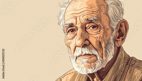 Timeless Portrait: A close-up portrait of an elder gentleman. His face, etched with the stories of a life well-lived, conveys wisdom, experience, and the quiet dignity of age.