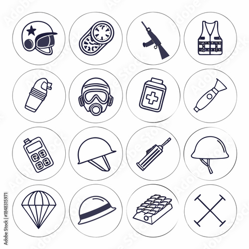 Military including helmets gas masks guns and ammunition