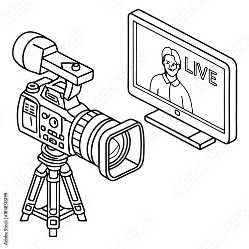 Line camera and monitor with live broadcast line black and white tripod