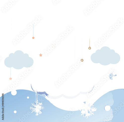 Cozy winter scene with soft, fluffy white snowdrifts and gentle falling snowflakes, peaceful and serene