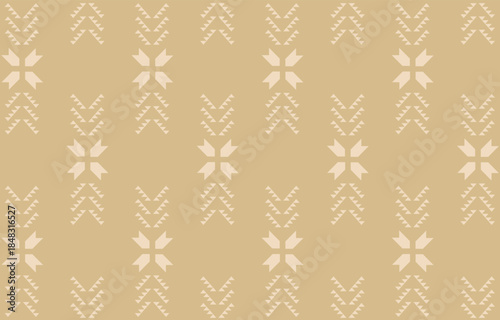 Ethnic tribal Aztec flower plant beige background. Seamless tribal pattern, folk embroidery, tradition geometric Aztec ornament. Traditional design for fabric, textile, print, rug, paper, carpet