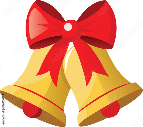 A pair of shining golden bells tied with festive ribbons, heralding the spirit of the holidays and joyous occasions.