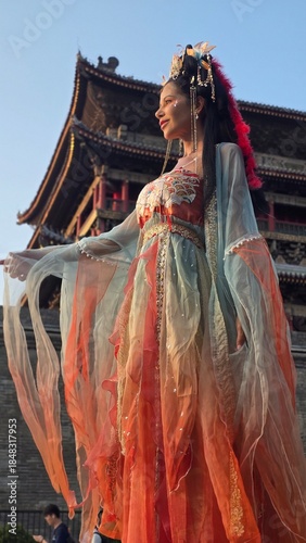 Elegant Chinese Woman Wearing Traditional Hanfu Dress
