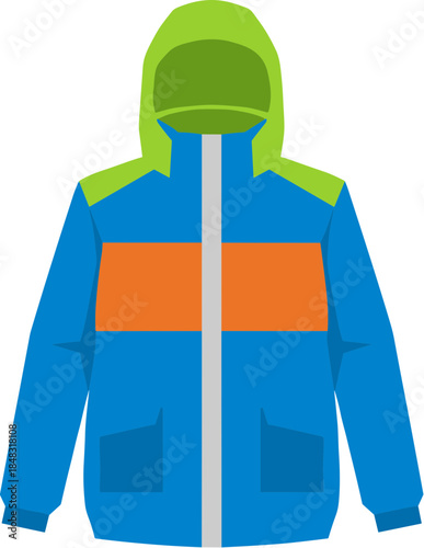 Colorful hooded winter jacket vector illustration isolated on white background.