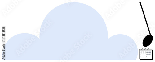 Blue cloud shape in center, small calendar, and swinging pendulum evoke themes of planning, productivity, balance, and decision-making. Ideal for scheduling, mindfulness, goals time tracking