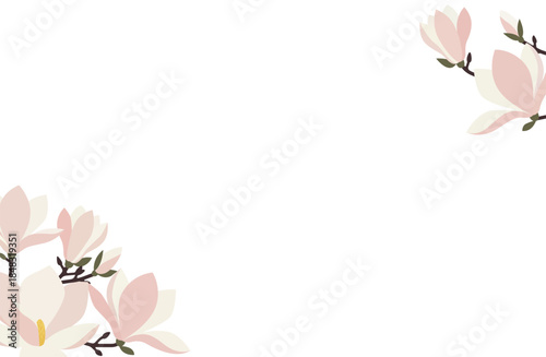 春の挨拶状やポスターに最適な木蓮のコーナー装飾・フレーム素材