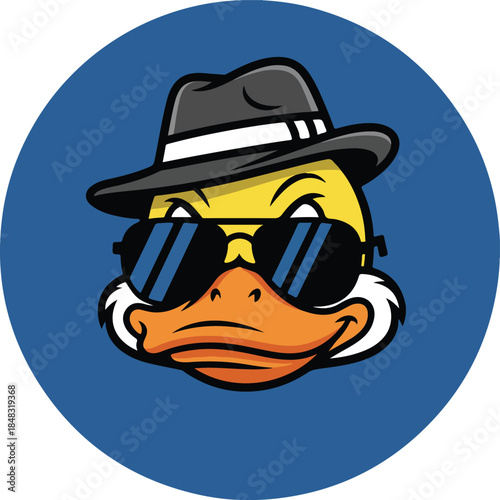 Cartoon Duck in Fedora Hat and Sunglasses.