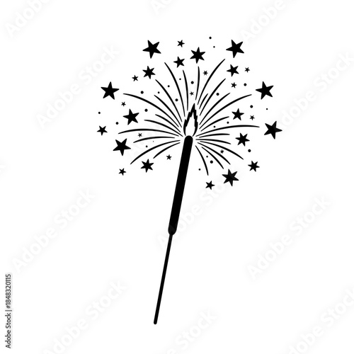 Celebratory New Year Firework Sparkler with Stars and Bright Explosion