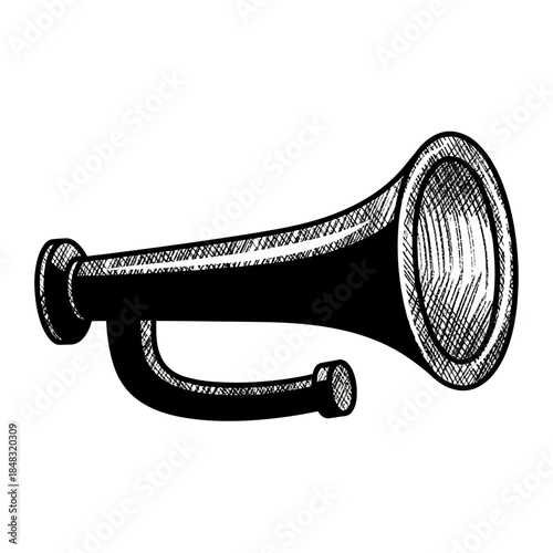 Vintage Style Hand-Drawn Illustration of a Classic Brass Megaphone for Amplification and