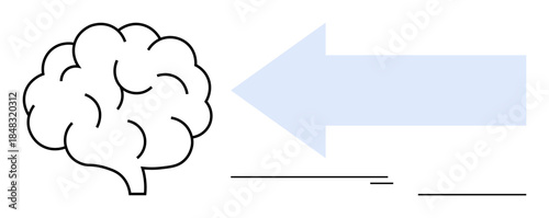 Minimal brain sketch with arrow symbolizing thought direction and communication. Ideal for creativity, thinking, cognitive process, innovation, decision-making, education, and simplicity. Simple flat