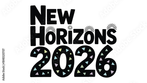 New Horizons 2026: An eye-catching logo design, with a dynamic representation of progress and development, perfectly embodying the spirit of innovation and future goals.