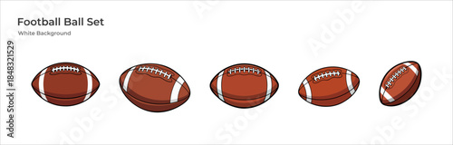 Realistic American Football Ball Illustration Set in Various Angles for Sport Graphic Design and Games