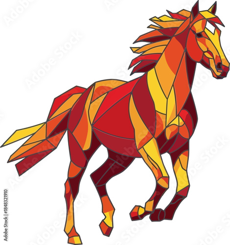 Vibrant horse illustration showcasing dynamic movement and colorful geometric patterns in a modern art style