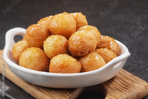Loukoumades, luqaimat or lokmais eastern cuisine donunts popular during Ramazan
