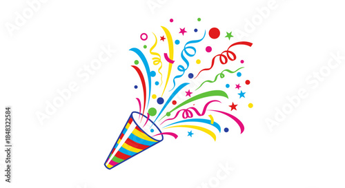 Exploding Party Popper Sending Colorful Confetti and Streamers into the Air for a Celebration