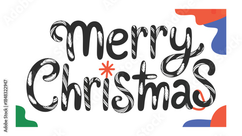 Christmas Greetings: Festive Merry Christmas typography design with a playful touch, featuring candy cane-inspired lettering and cheerful graphic accents, capturing the essence of the holiday spirit.