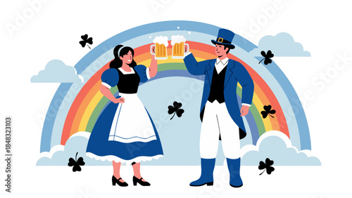 St. Patrick's Day Celebration with Beer and Rainbow