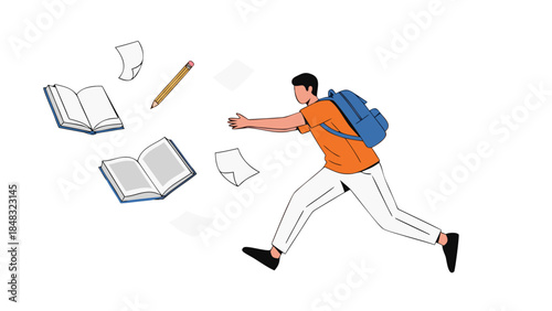 Student Chasing Books and Papers