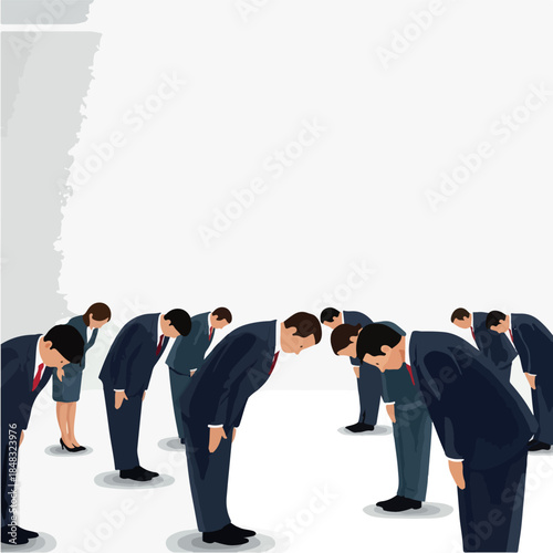 Businessmen Bowing Respectfully On White Background Flat Design Vector