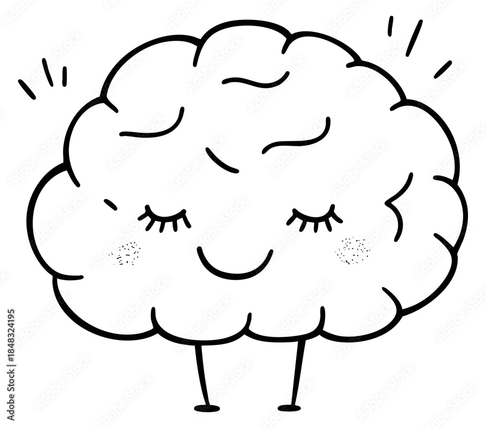 Obraz premium Cute brain character illustration hand drawn outline