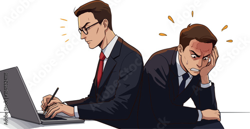 Businessmen Stress and Hard Work Pixel Art Illustration White Background