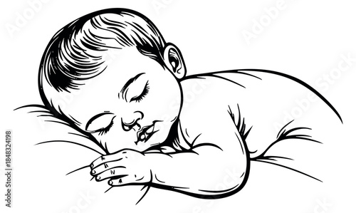 Simple baby sleeping illustration hand drawn outline vector illustration